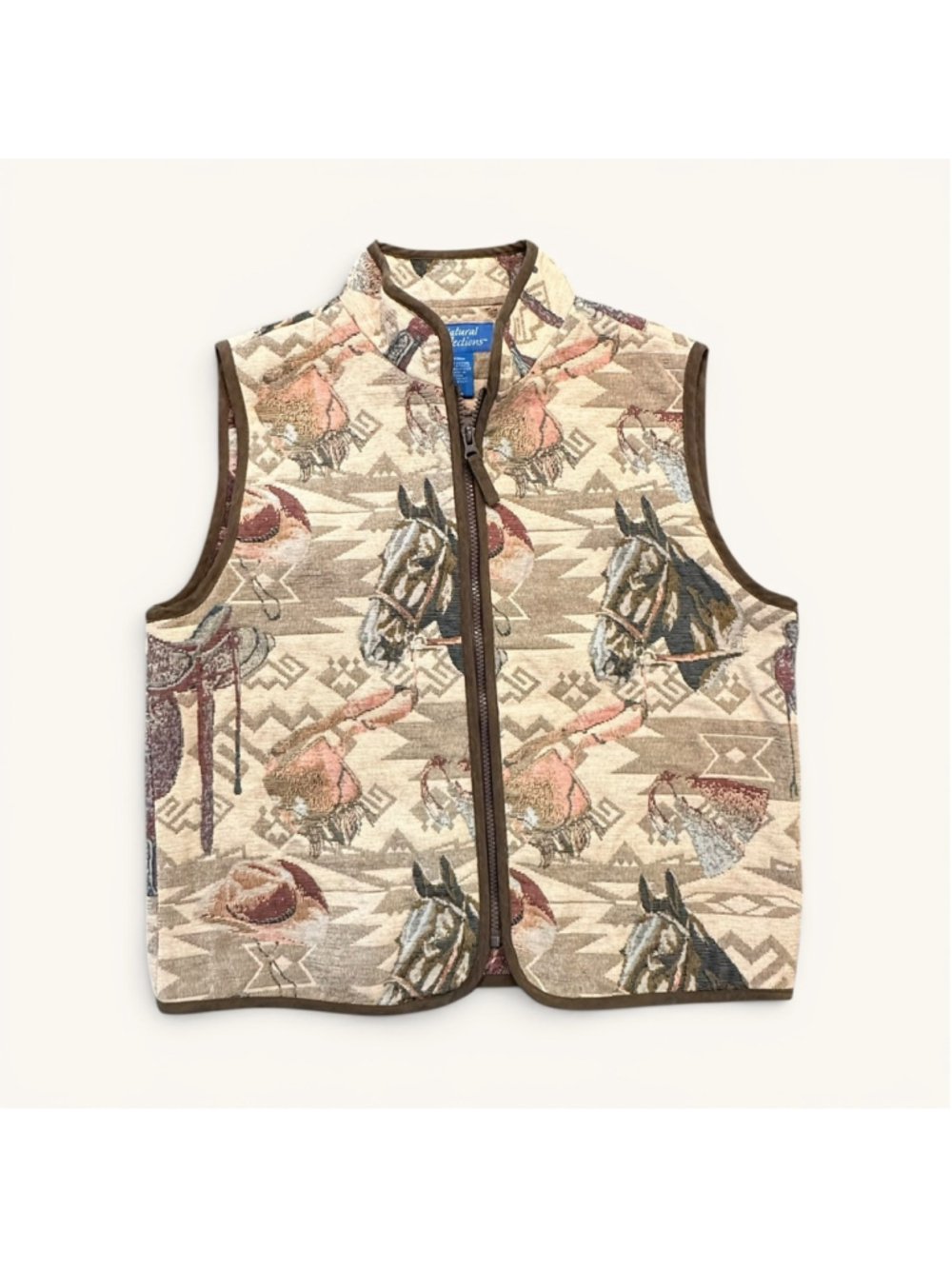 Vintage Southwestern Horse Tapestry Vest Western Ranchcore Equestrian Zip Up